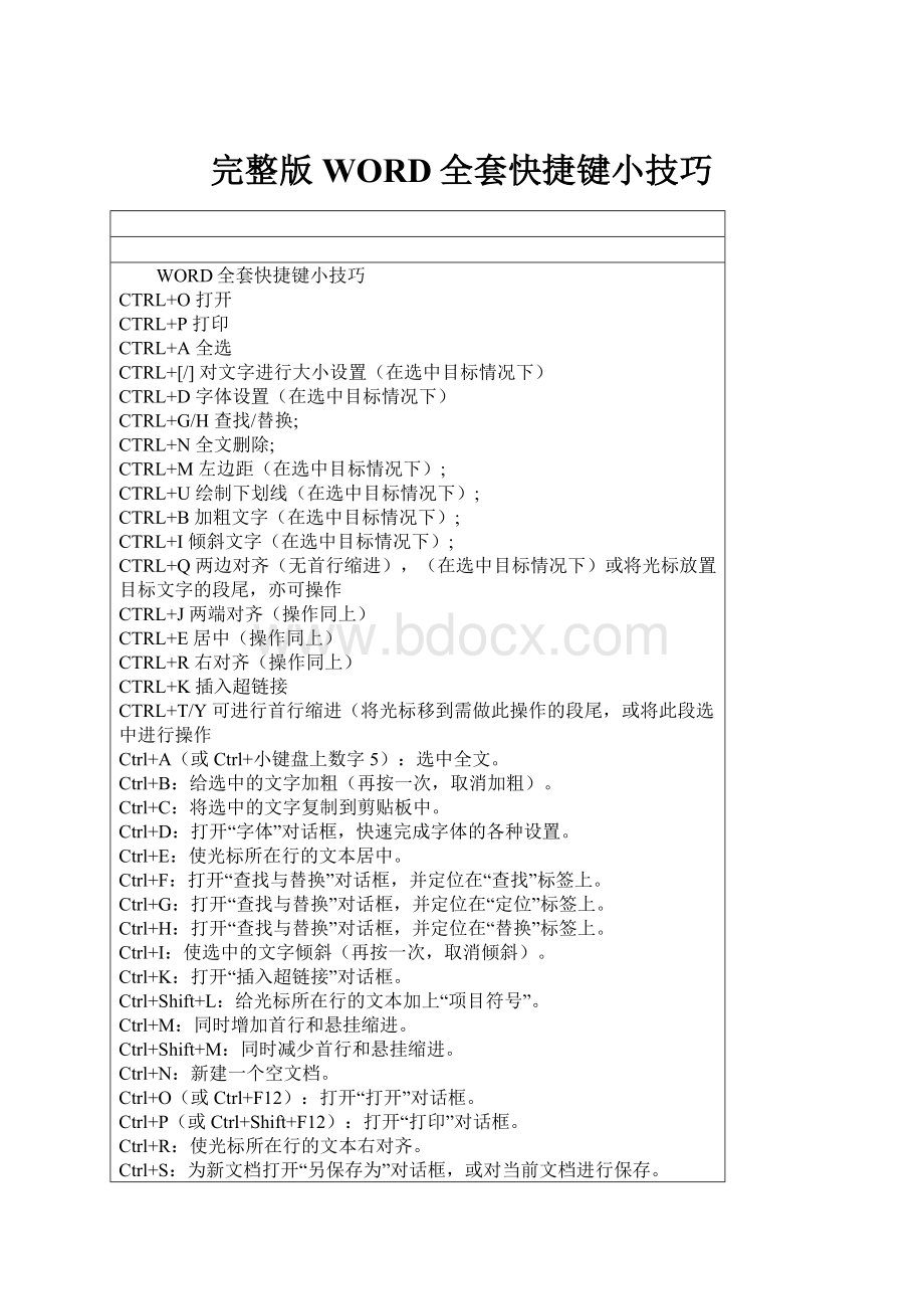 完整版WORD全套快捷键小技巧.docx