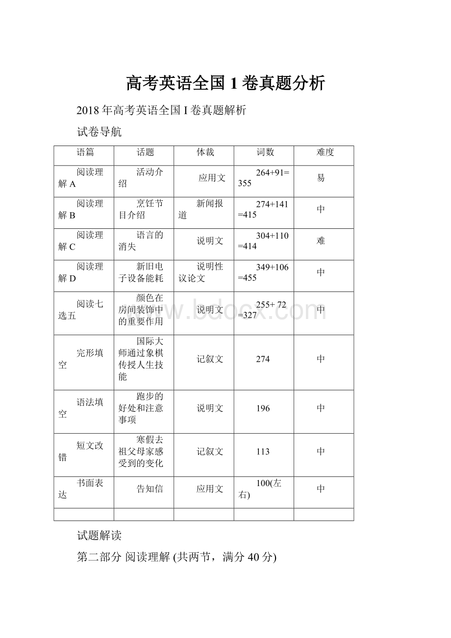 高考英语全国1卷真题分析.docx