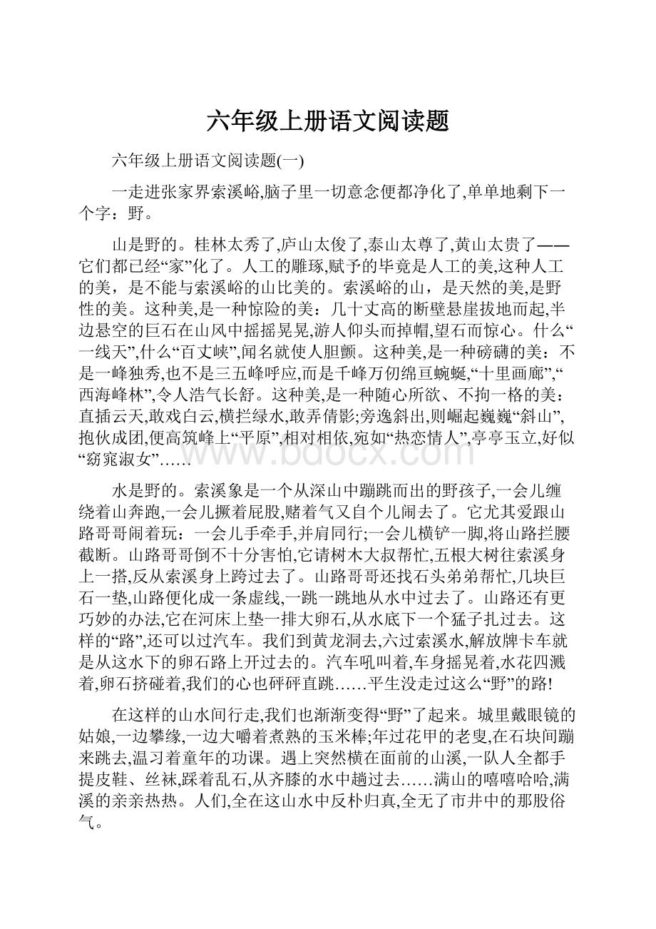 六年级上册语文阅读题.docx