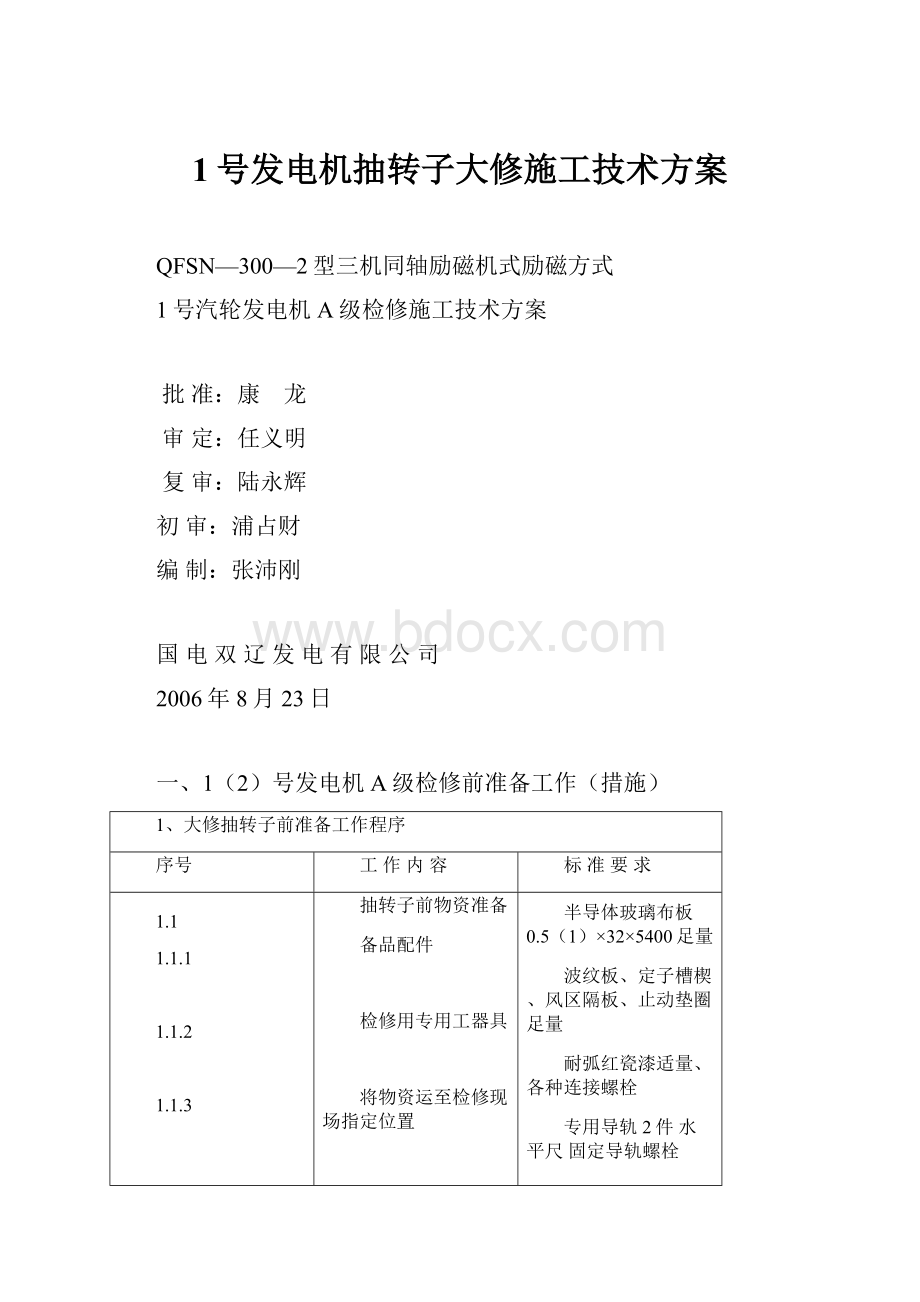 1号发电机抽转子大修施工技术方案.docx