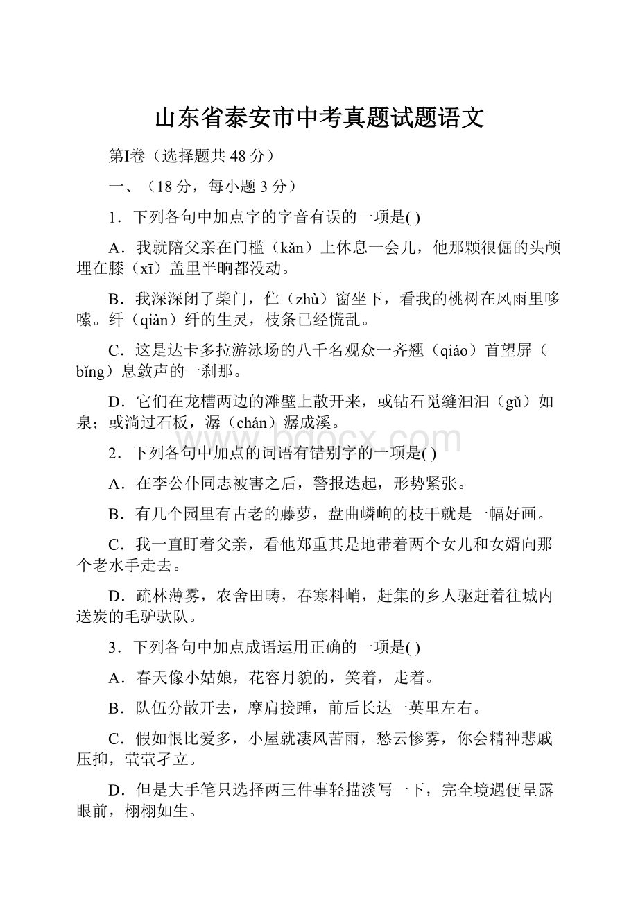 山东省泰安市中考真题试题语文.docx_第1页