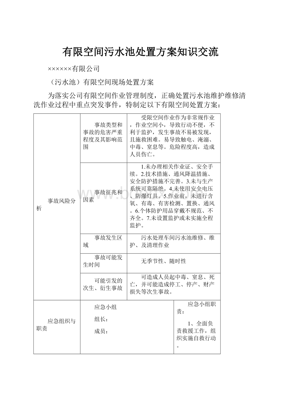 有限空间污水池处置方案知识交流.docx