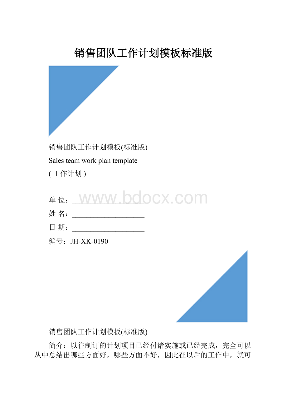 销售团队工作计划模板标准版.docx