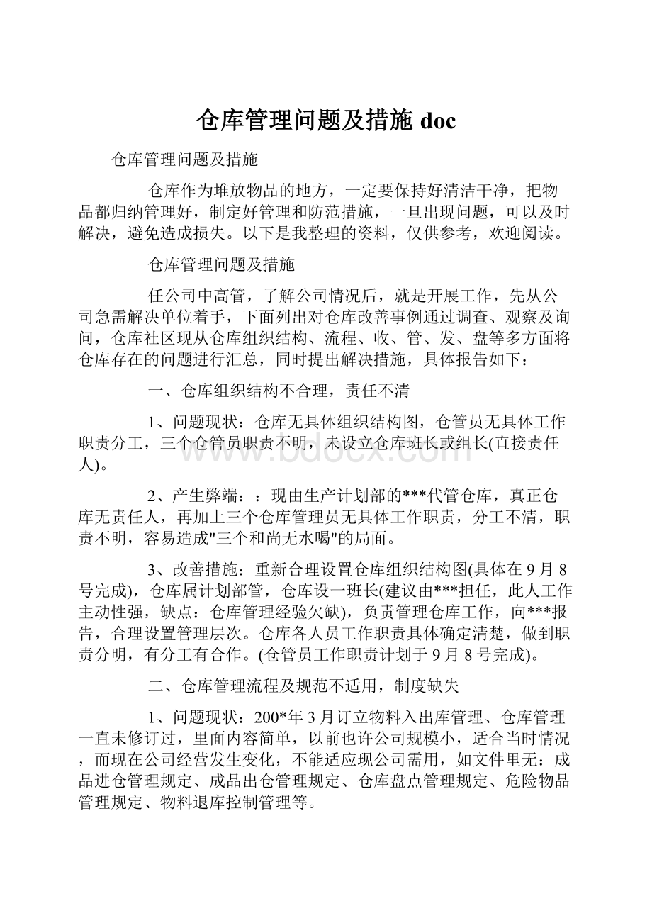 仓库管理问题及措施doc.docx