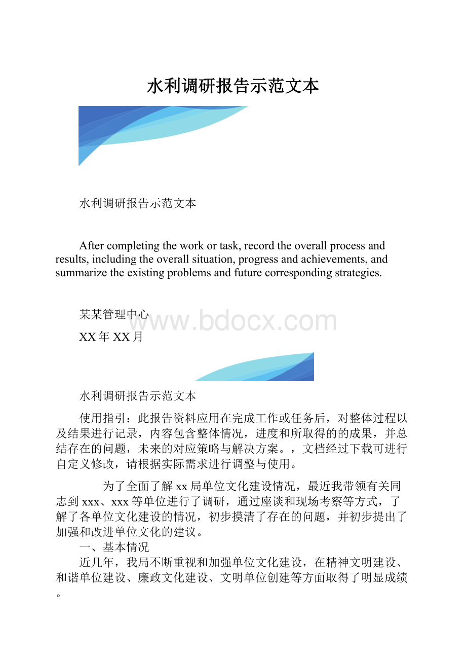 水利调研报告示范文本.docx