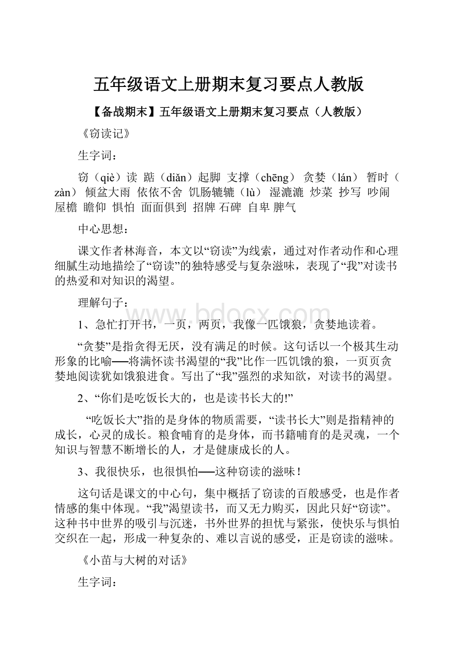 五年级语文上册期末复习要点人教版.docx