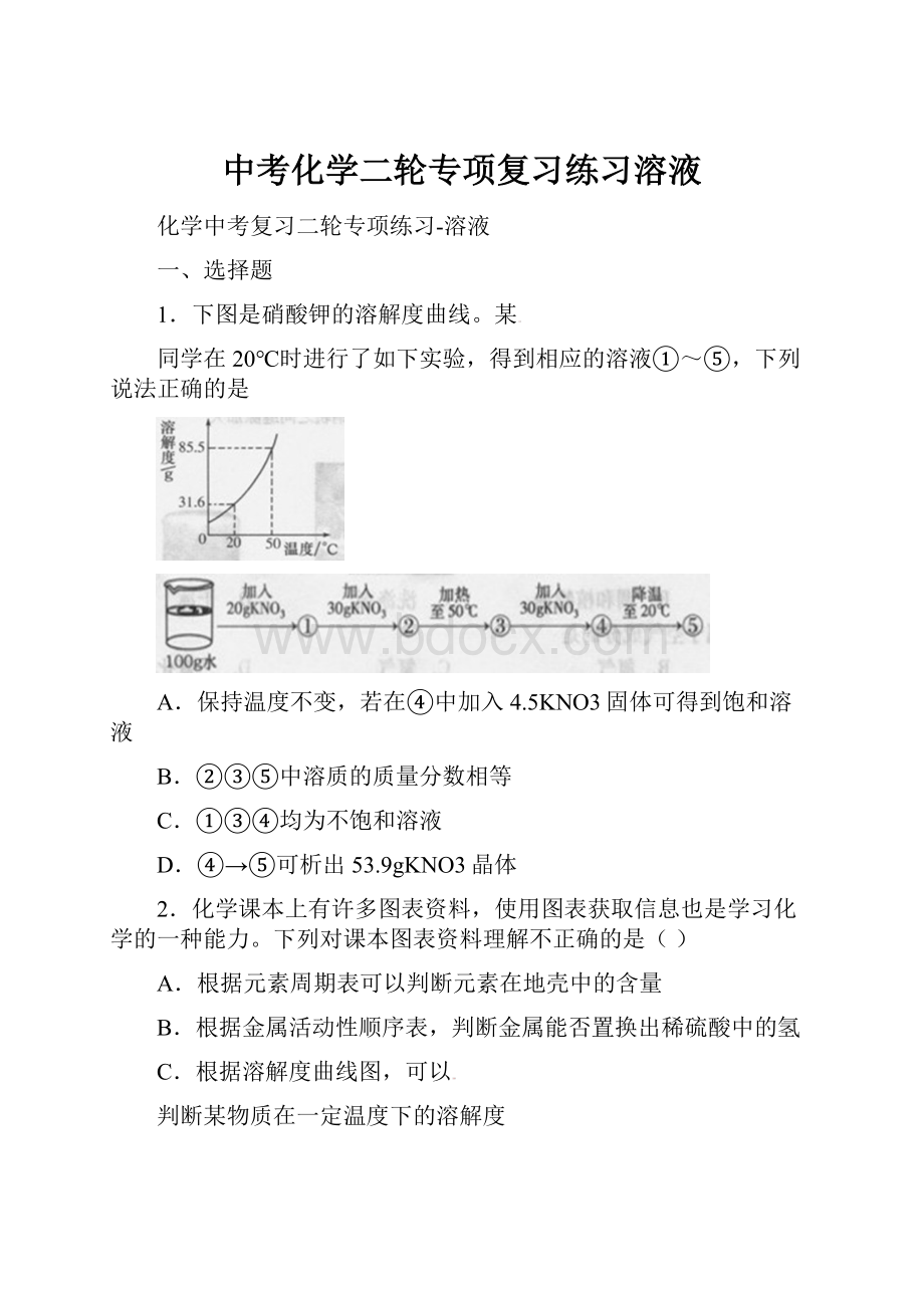 中考化学二轮专项复习练习溶液.docx