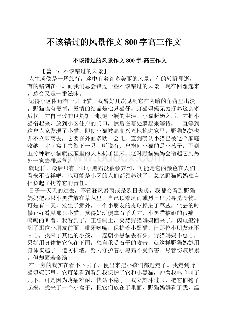 不该错过的风景作文800字高三作文.docx_第1页