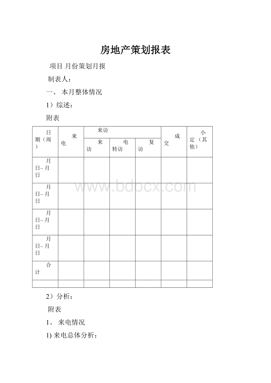 房地产策划报表.docx