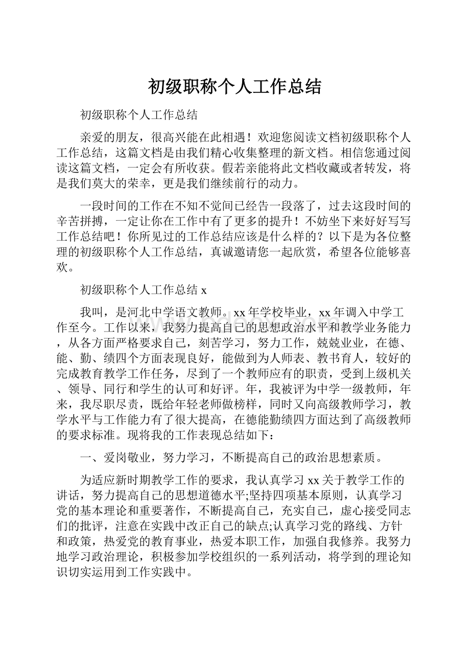 初级职称个人工作总结.docx