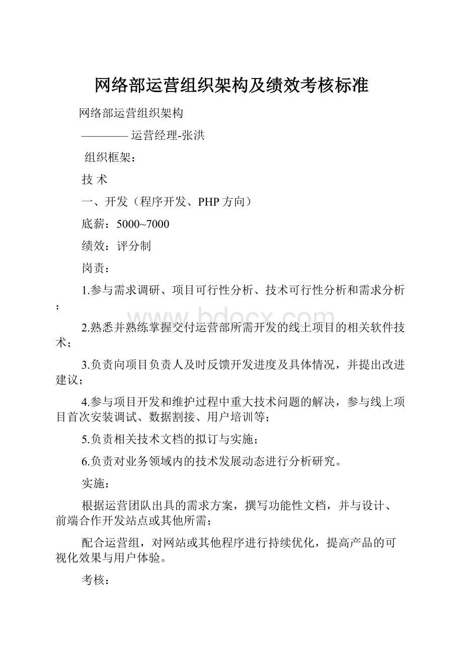 网络部运营组织架构及绩效考核标准.docx