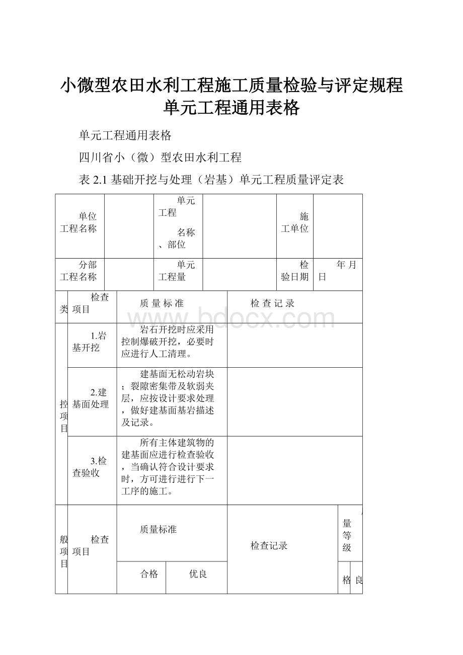 小微型农田水利工程施工质量检验与评定规程单元工程通用表格.docx