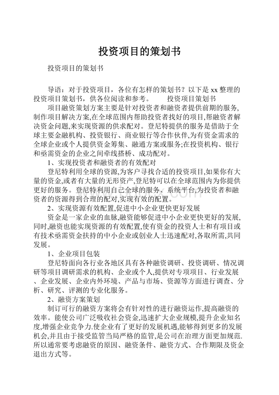 投资项目的策划书.docx_第1页