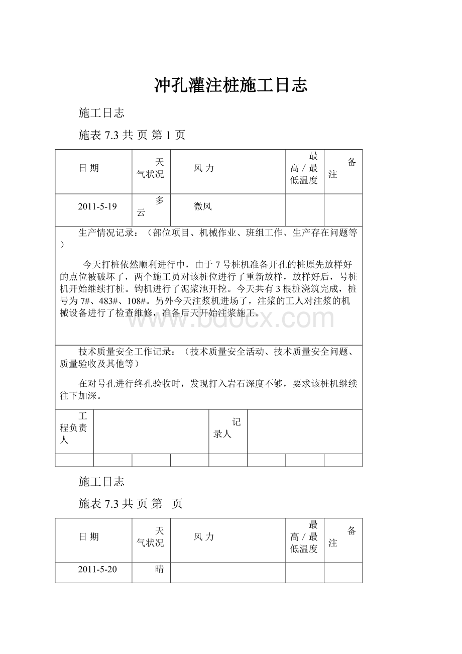 冲孔灌注桩施工日志.docx