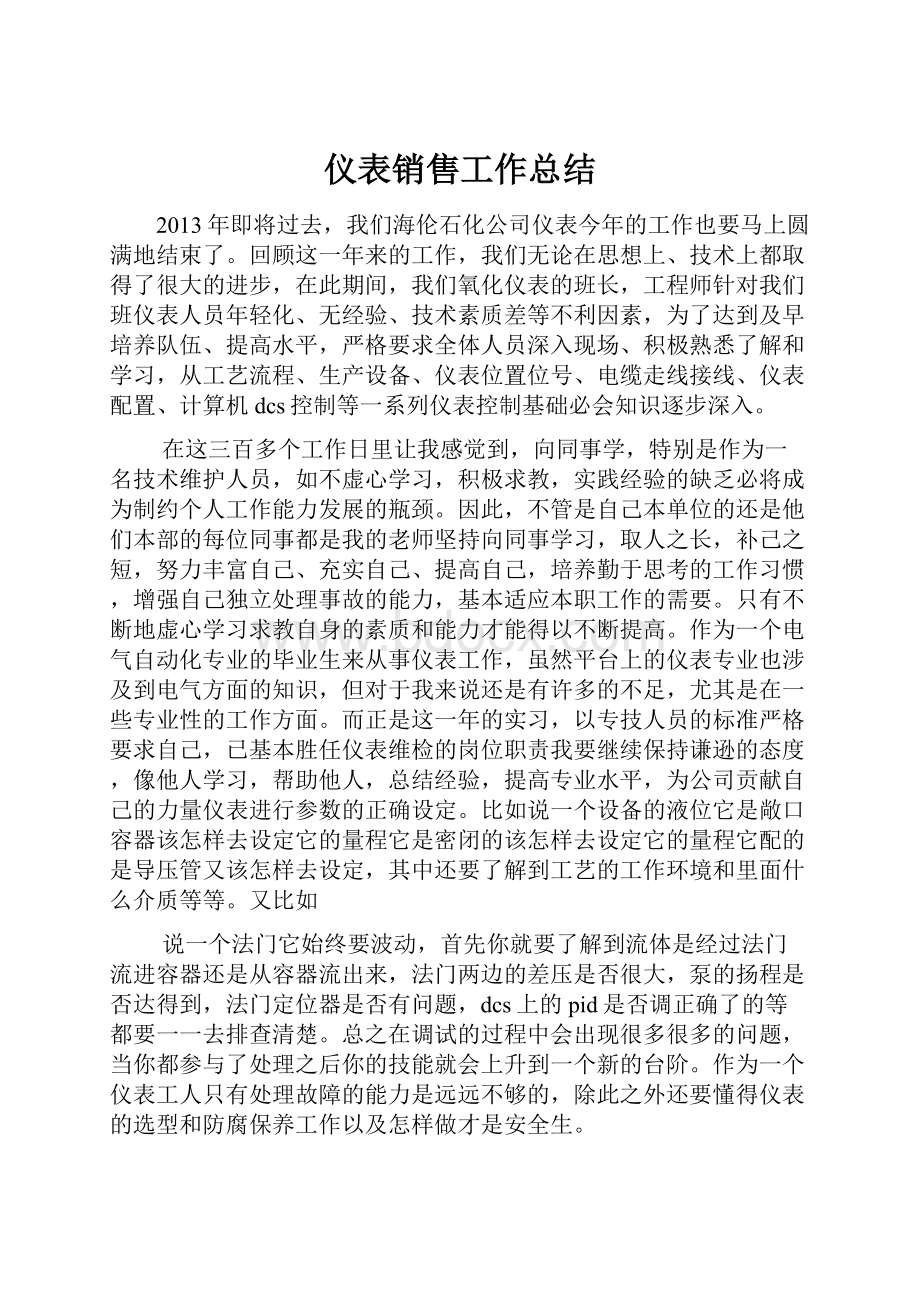 仪表销售工作总结.docx