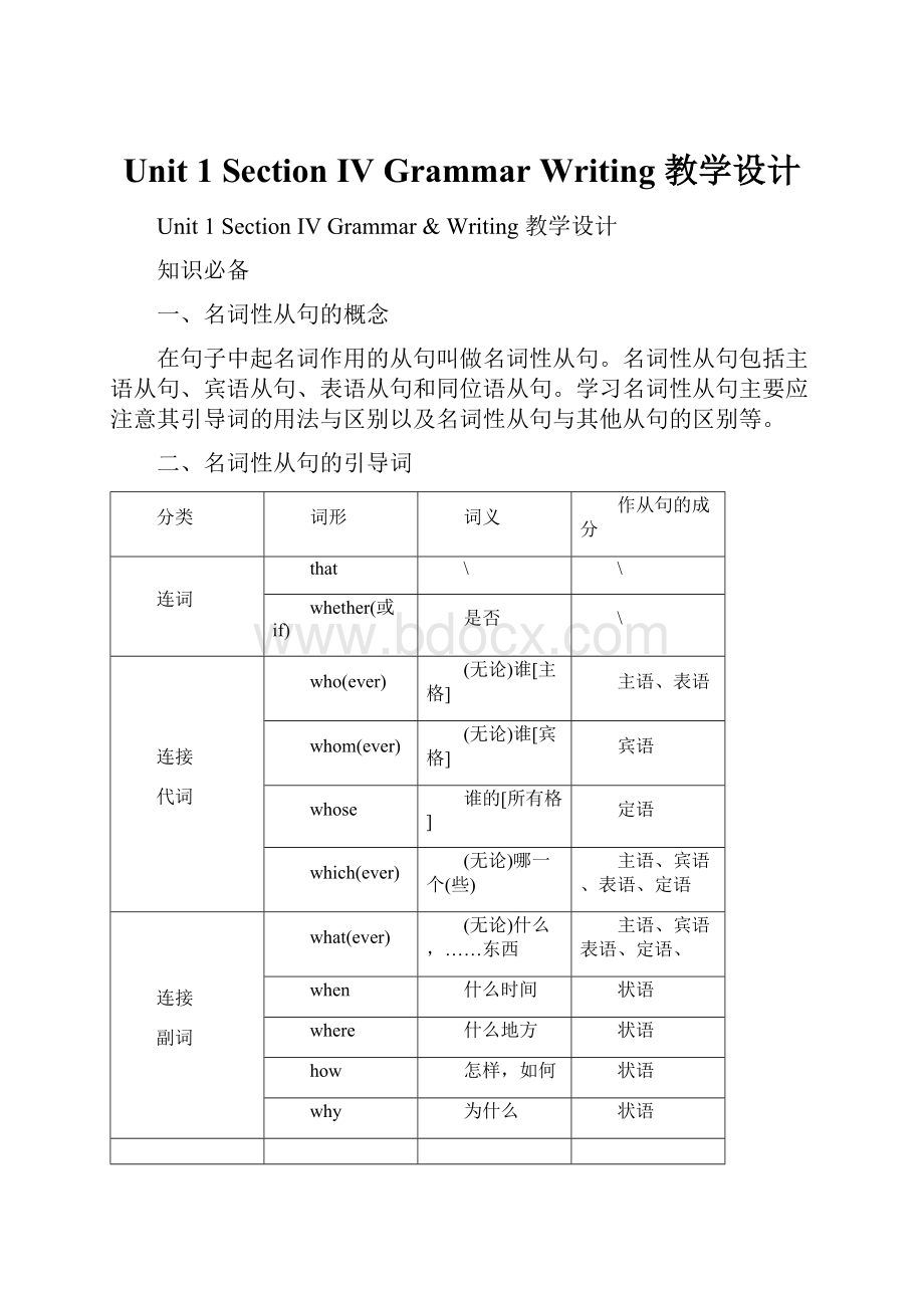 Unit 1 Section Ⅳ GrammarWriting 教学设计.docx