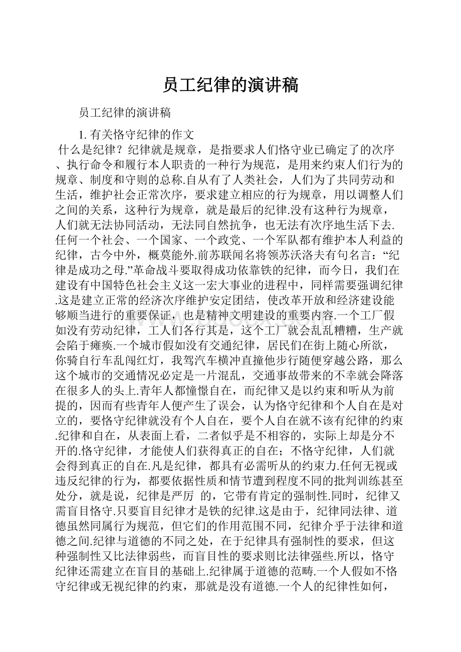 员工纪律的演讲稿.docx