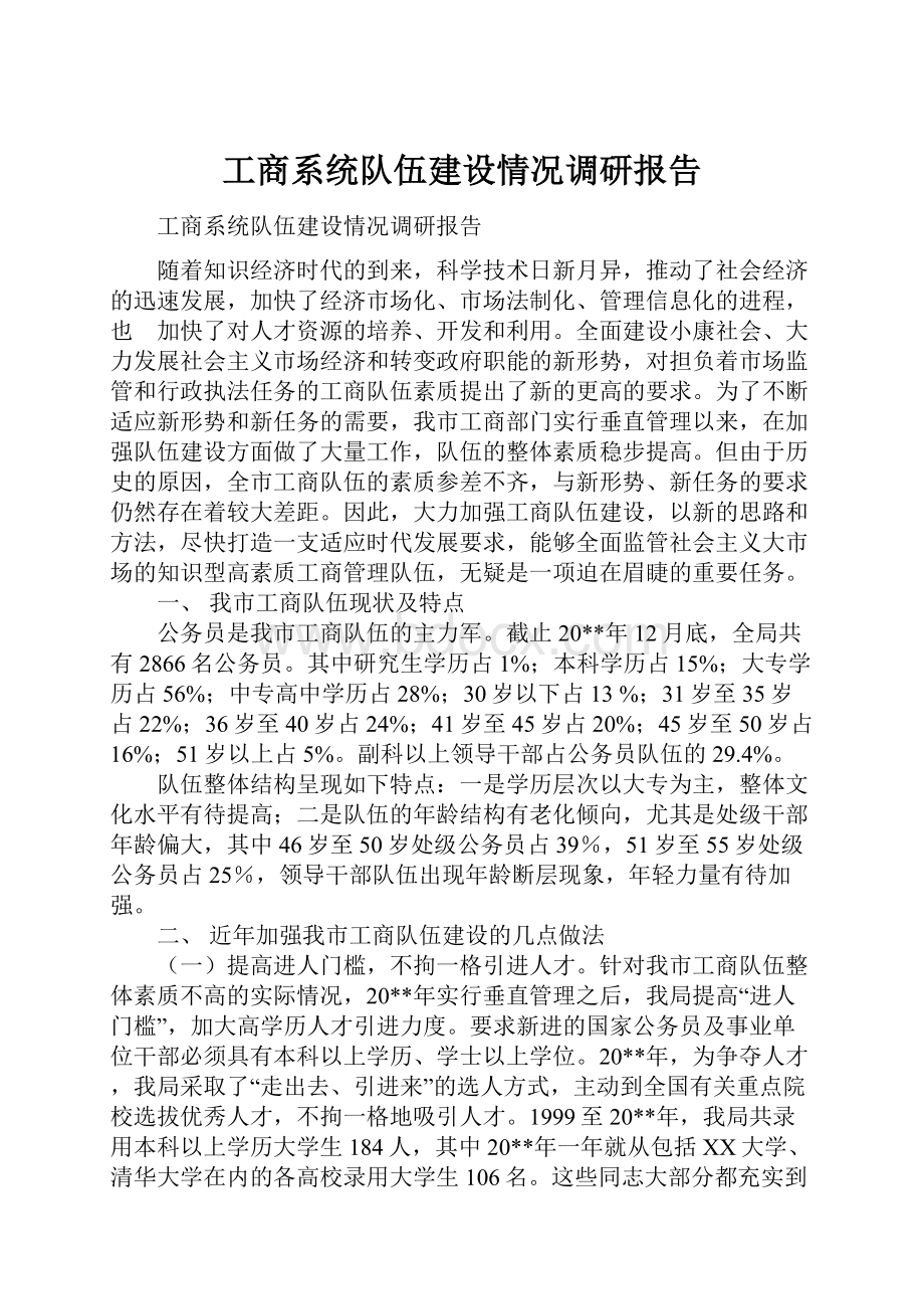 工商系统队伍建设情况调研报告.docx