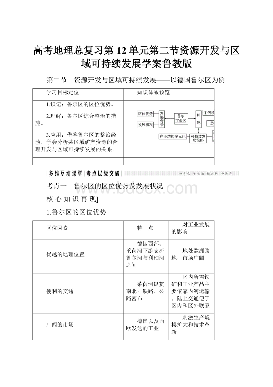 高考地理总复习第12单元第二节资源开发与区域可持续发展学案鲁教版.docx