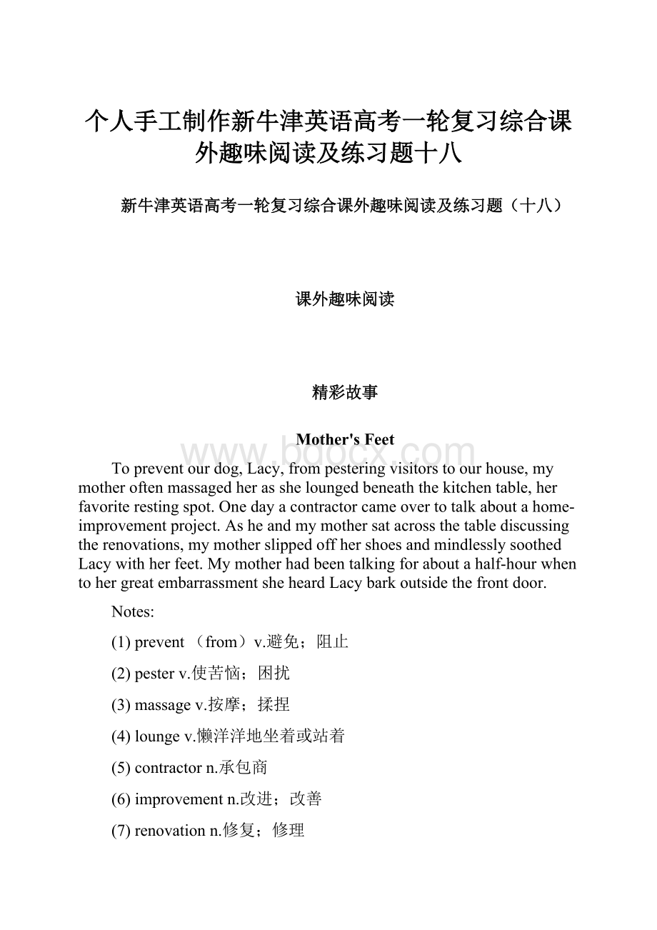 个人手工制作新牛津英语高考一轮复习综合课外趣味阅读及练习题十八.docx