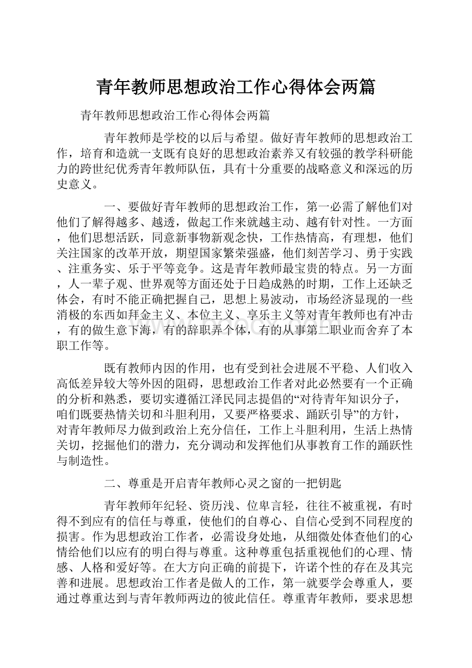 青年教师思想政治工作心得体会两篇.docx