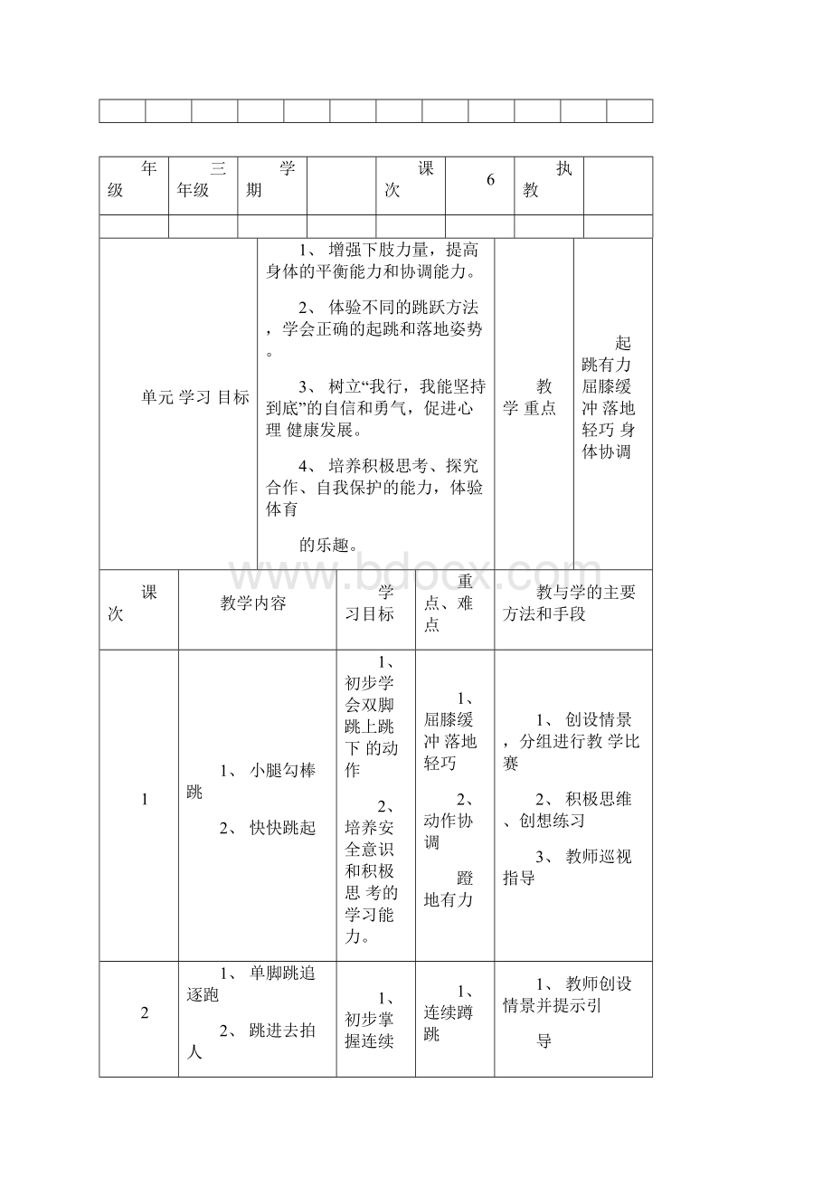 下学期小学体育三年级各项目单元教学计划.docx_第3页