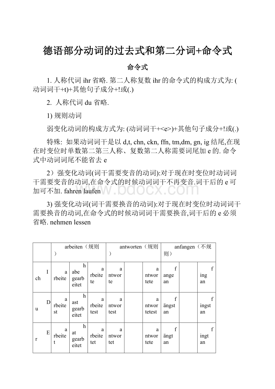 德语部分动词的过去式和第二分词+命令式.docx_第1页