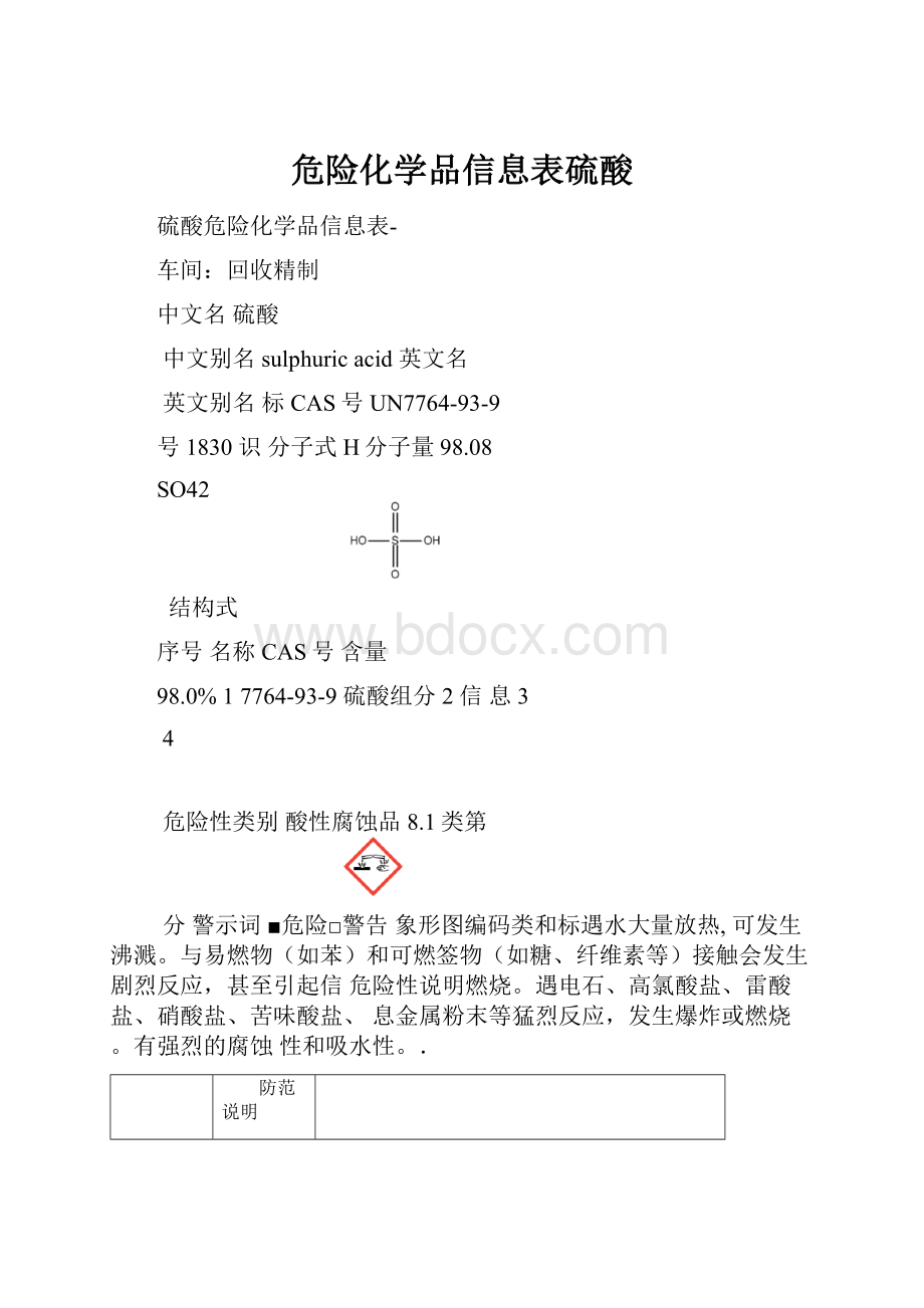 危险化学品信息表硫酸.docx_第1页