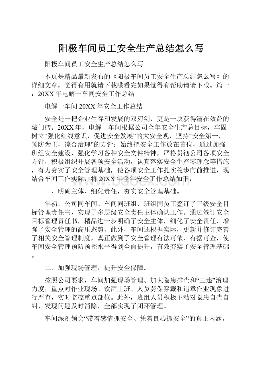 阳极车间员工安全生产总结怎么写.docx