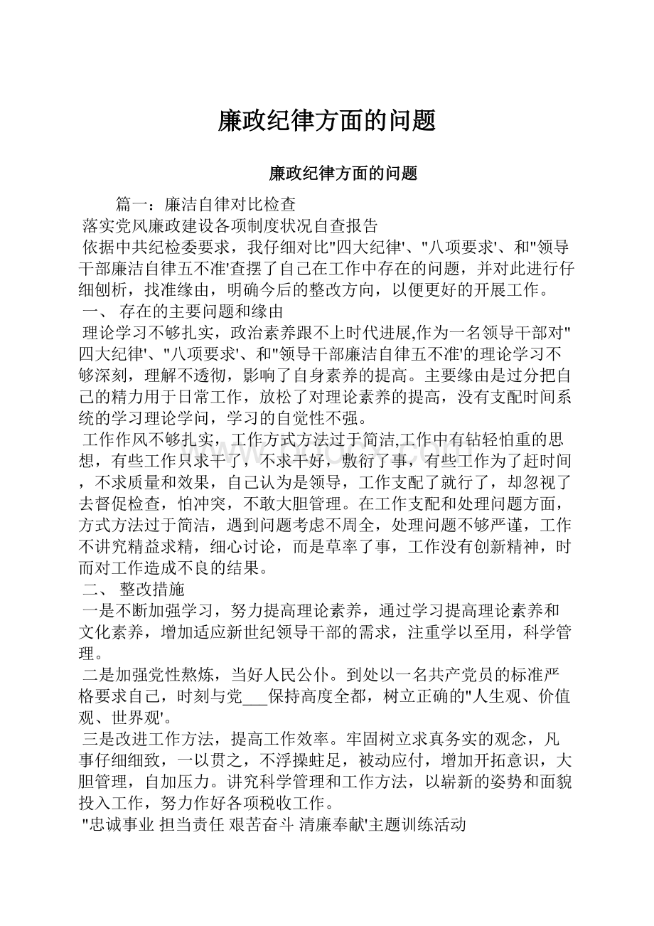 廉政纪律方面的问题.docx