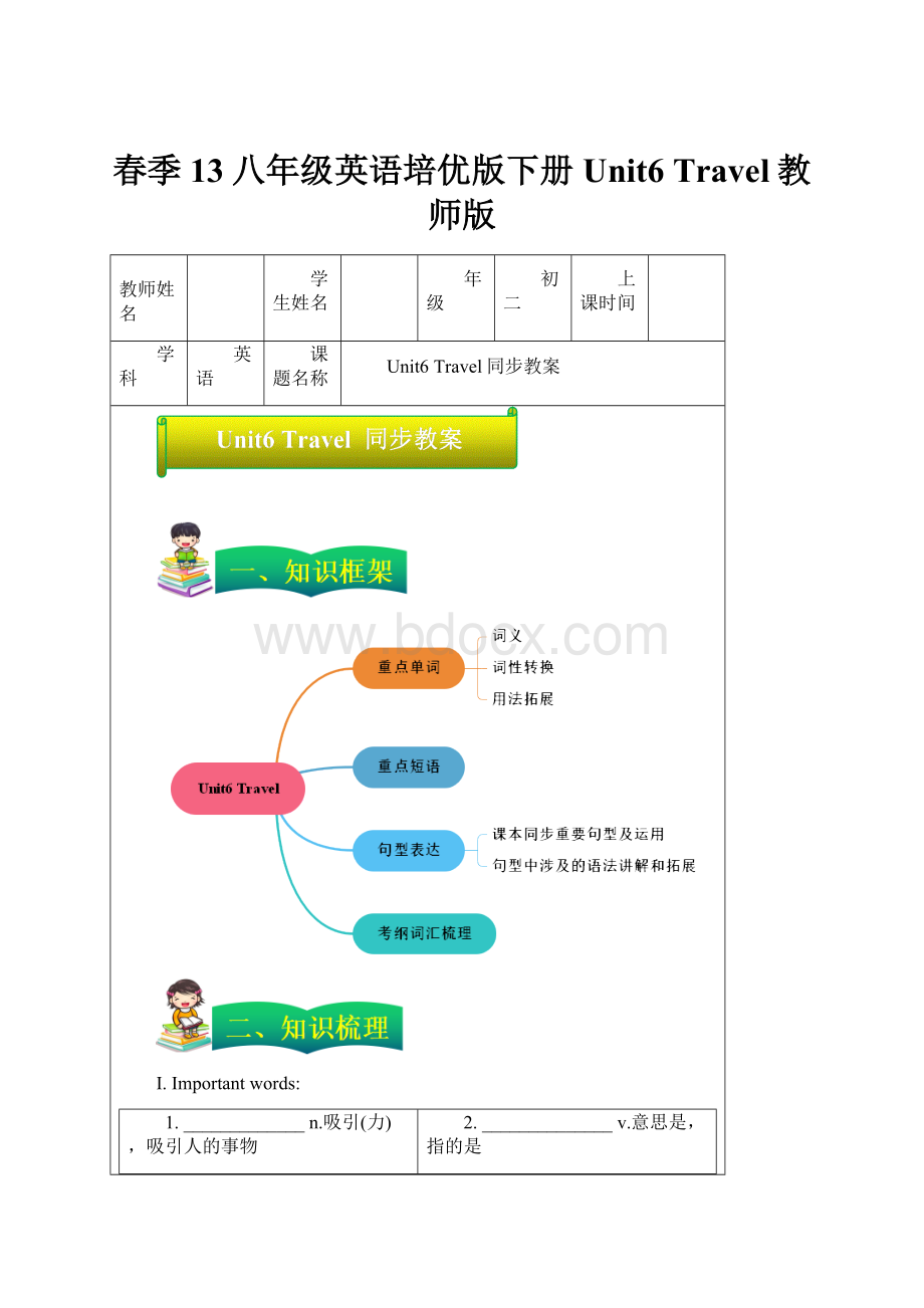 春季13八年级英语培优版下册Unit6 Travel教师版.docx