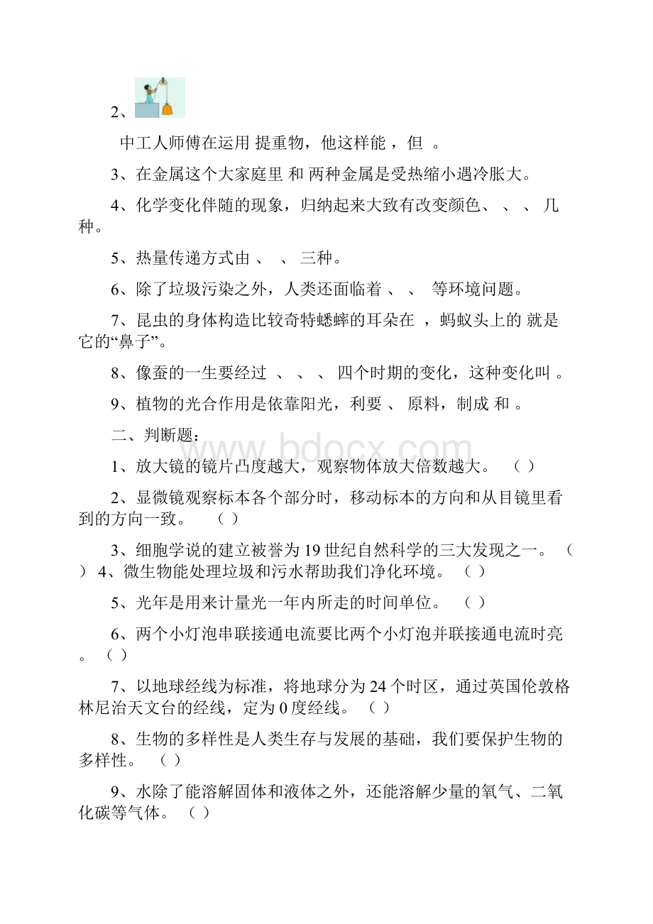 人教版小学科学六年级下册期末试题 共五套.docx_第2页