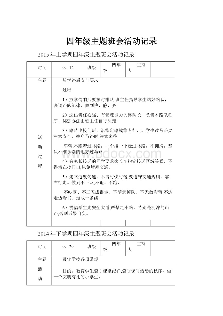 四年级主题班会活动记录.docx_第1页