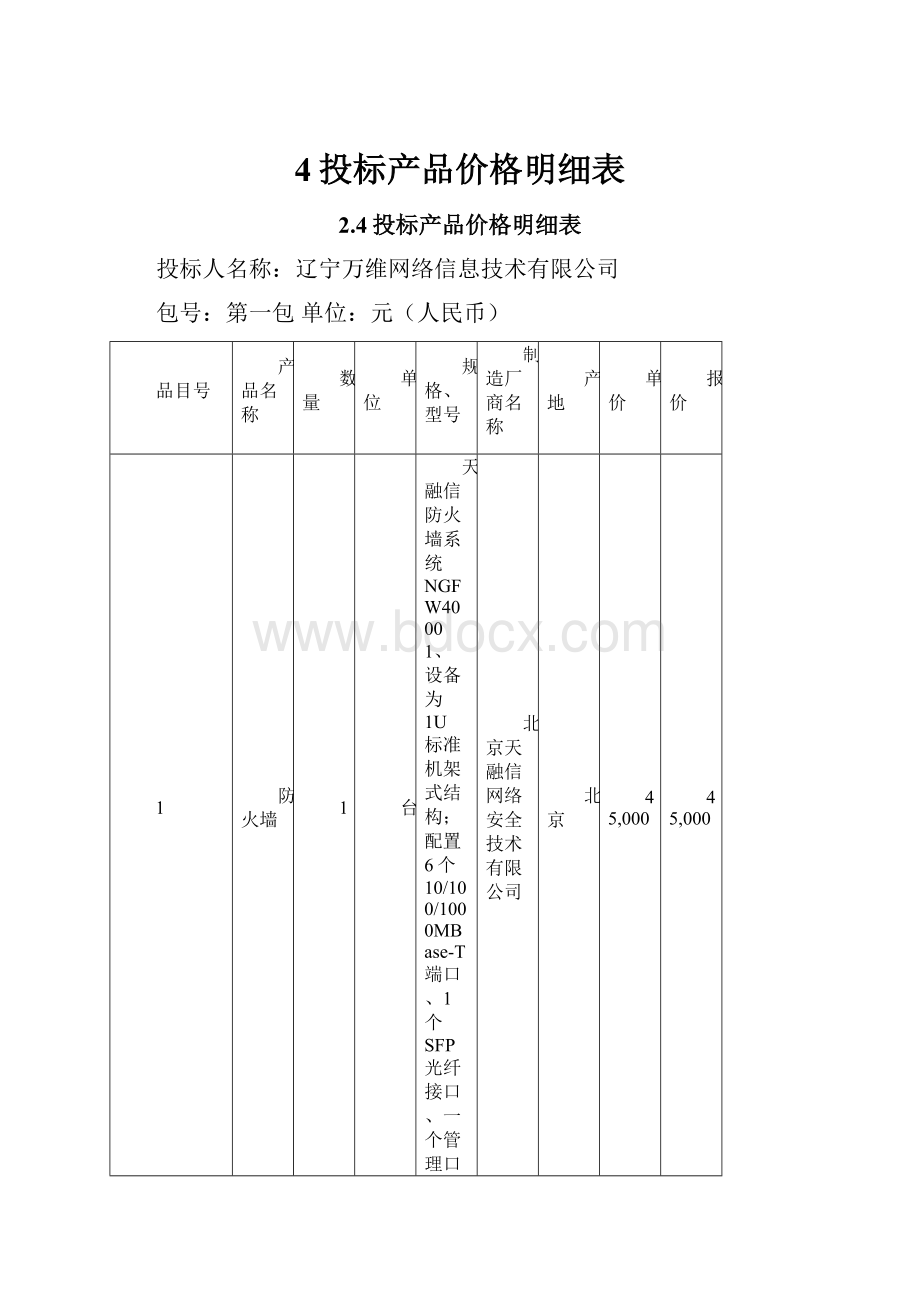 4投标产品价格明细表.docx_第1页