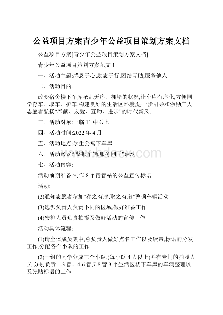 公益项目方案青少年公益项目策划方案文档.docx