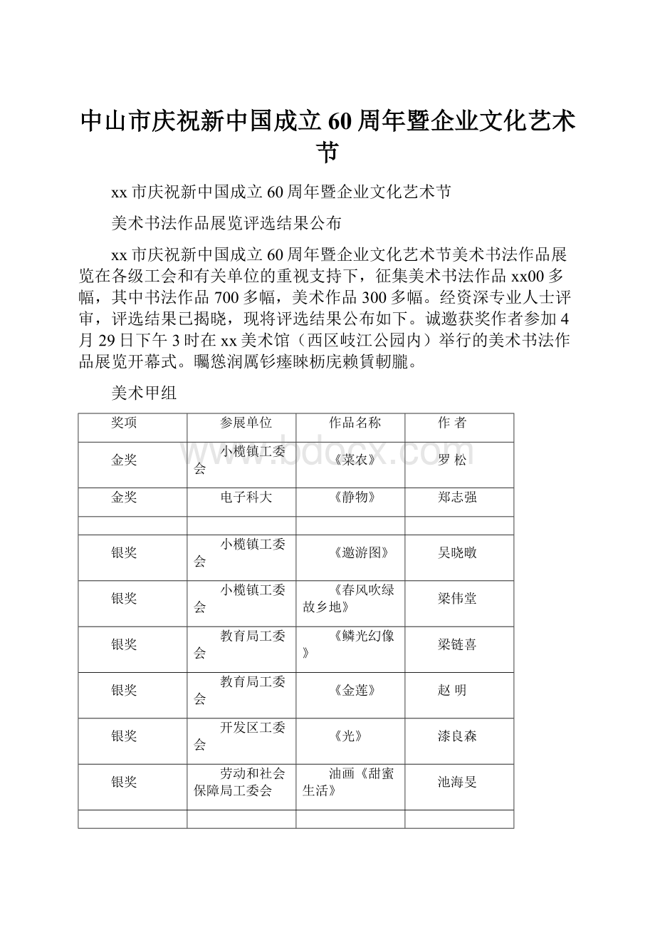 中山市庆祝新中国成立60周年暨企业文化艺术节.docx