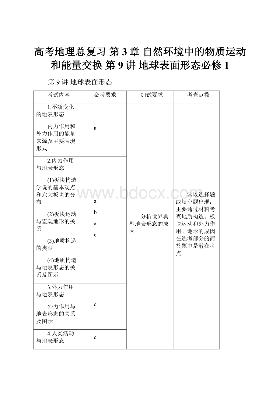 高考地理总复习 第3章 自然环境中的物质运动和能量交换 第9讲 地球表面形态必修1.docx_第1页