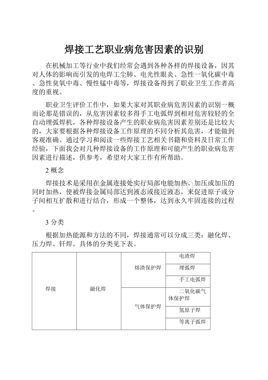 焊接工艺职业病危害因素的识别.docx_第1页