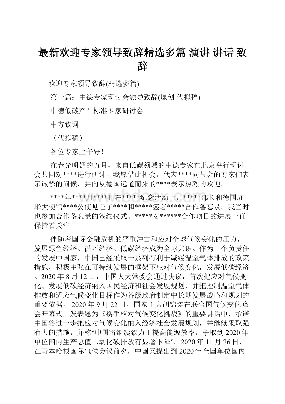 最新欢迎专家领导致辞精选多篇 演讲 讲话 致辞.docx