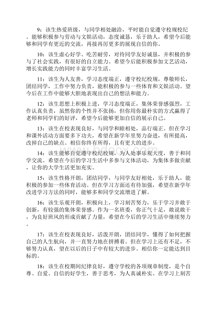 完整版大学生评语100例.docx_第2页