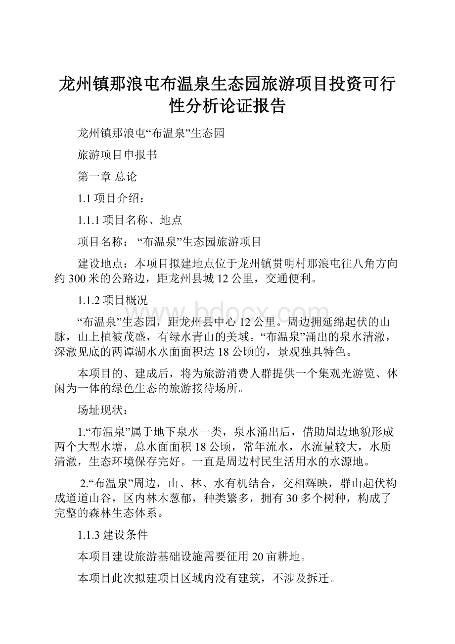 龙州镇那浪屯布温泉生态园旅游项目投资可行性分析论证报告.docx