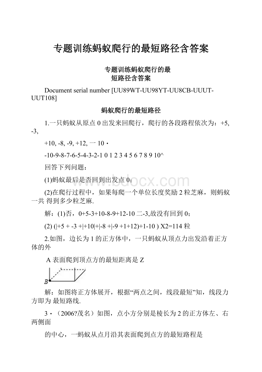 专题训练蚂蚁爬行的最短路径含答案.docx