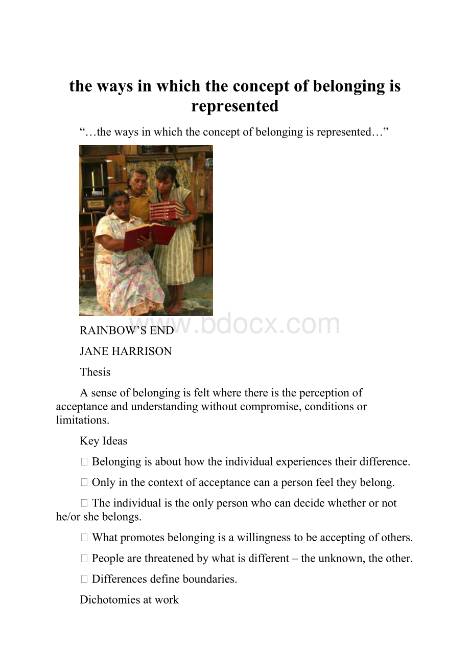 the ways in which the concept of belonging is represented.docx