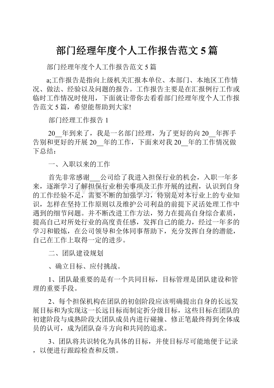 部门经理年度个人工作报告范文5篇.docx