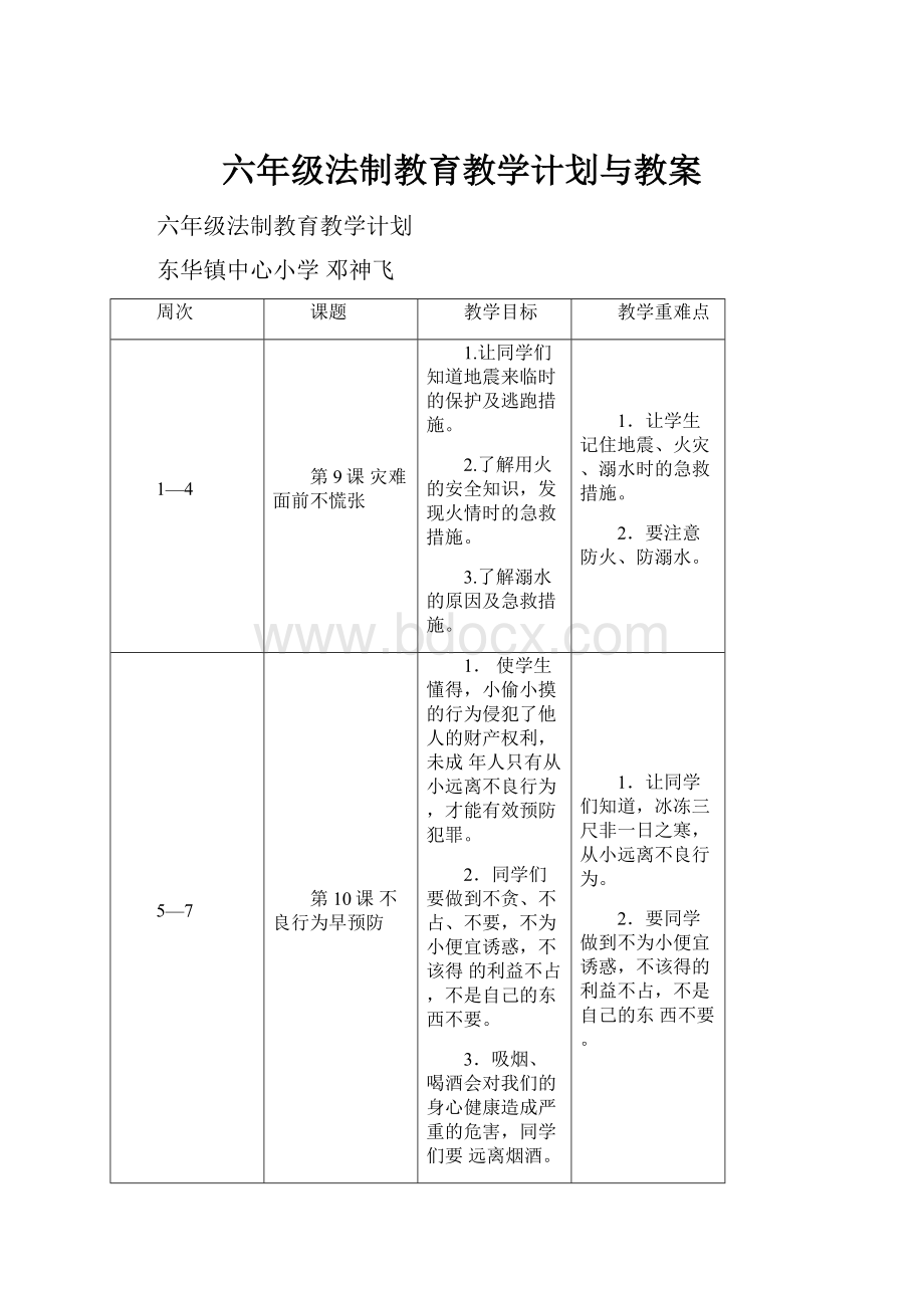 六年级法制教育教学计划与教案.docx