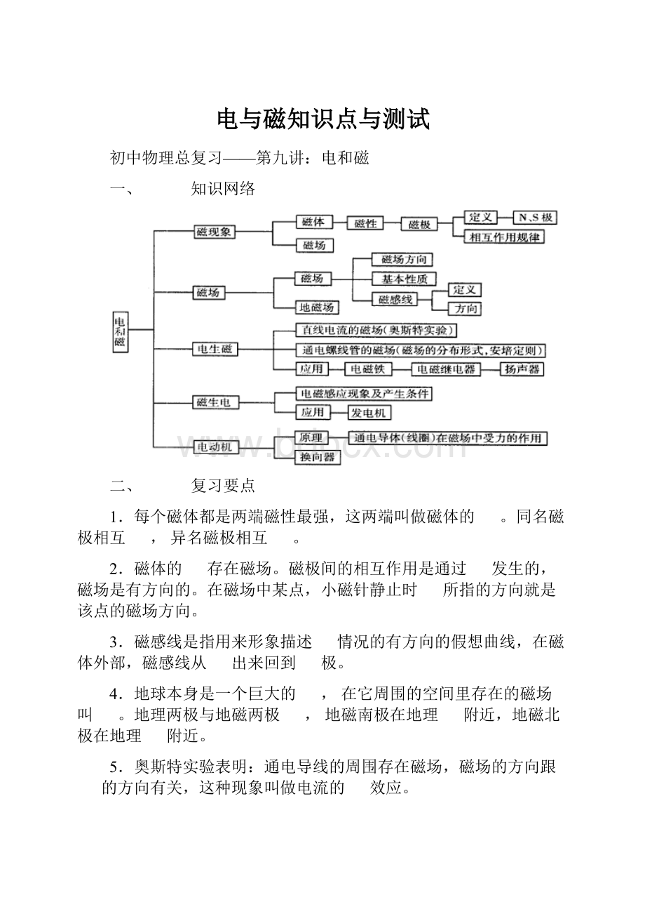 电与磁知识点与测试.docx