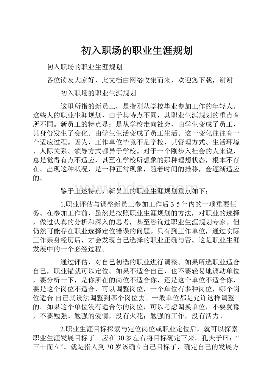 初入职场的职业生涯规划.docx_第1页