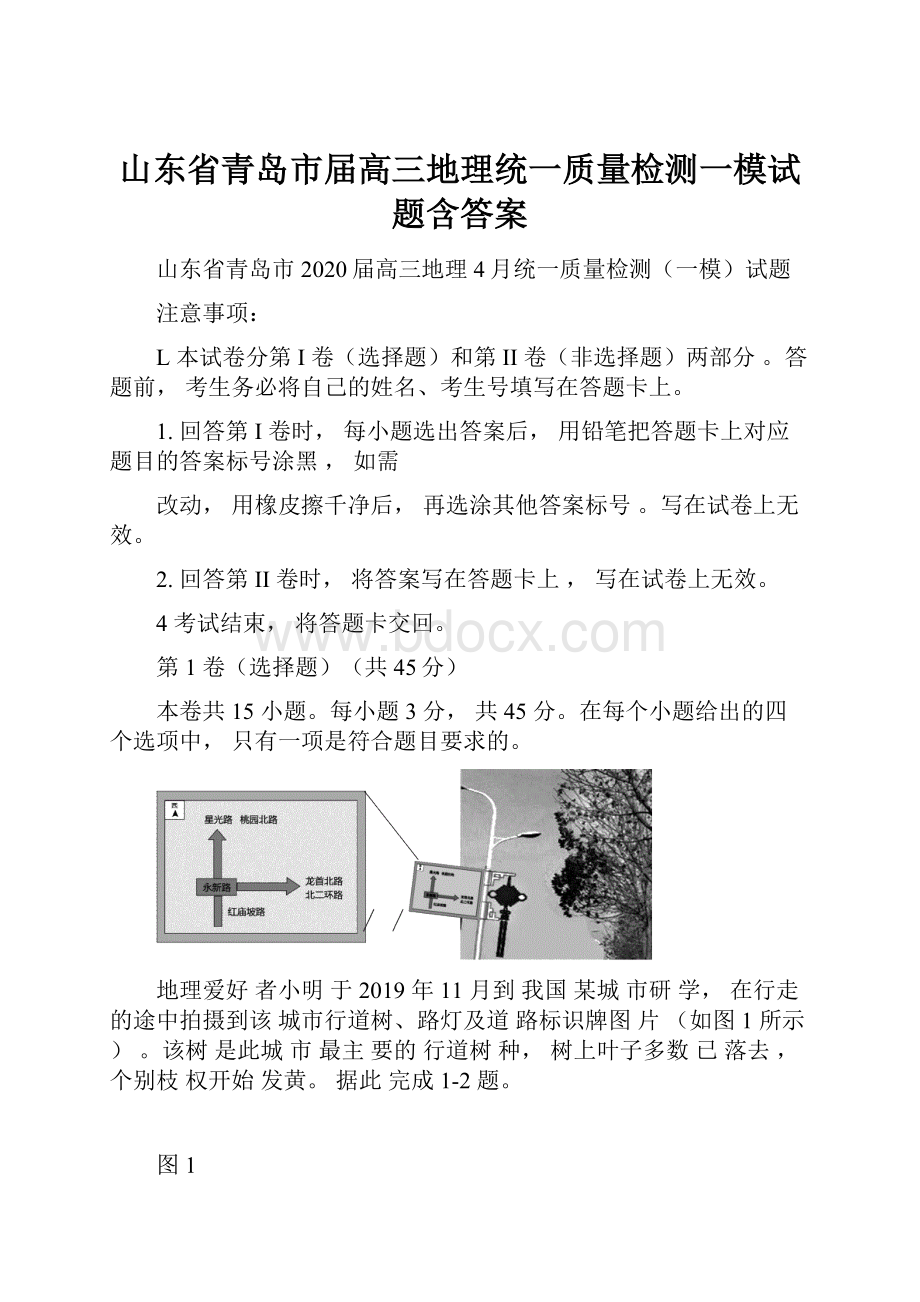 山东省青岛市届高三地理统一质量检测一模试题含答案.docx