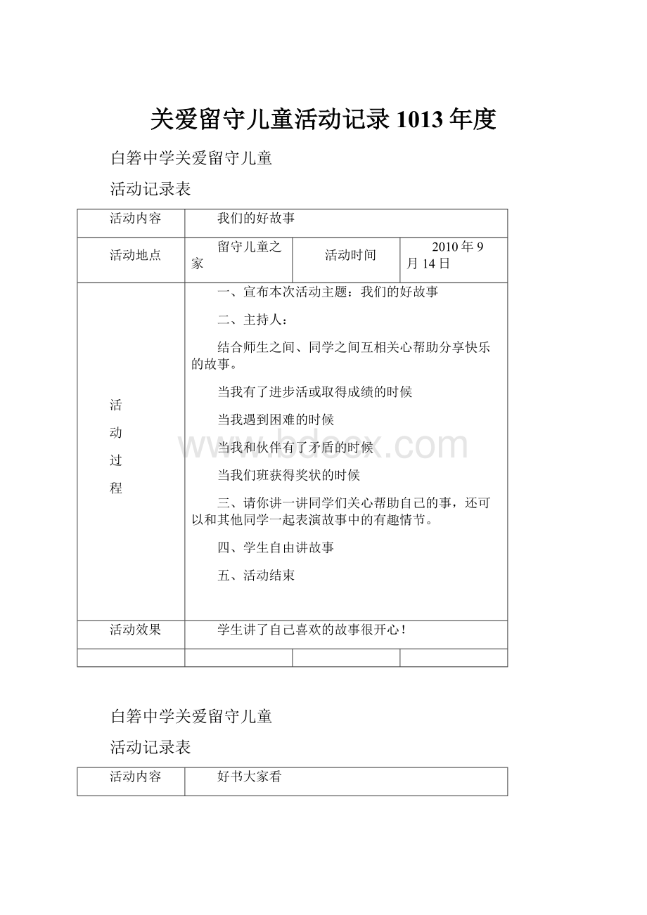 关爱留守儿童活动记录1013年度.docx_第1页