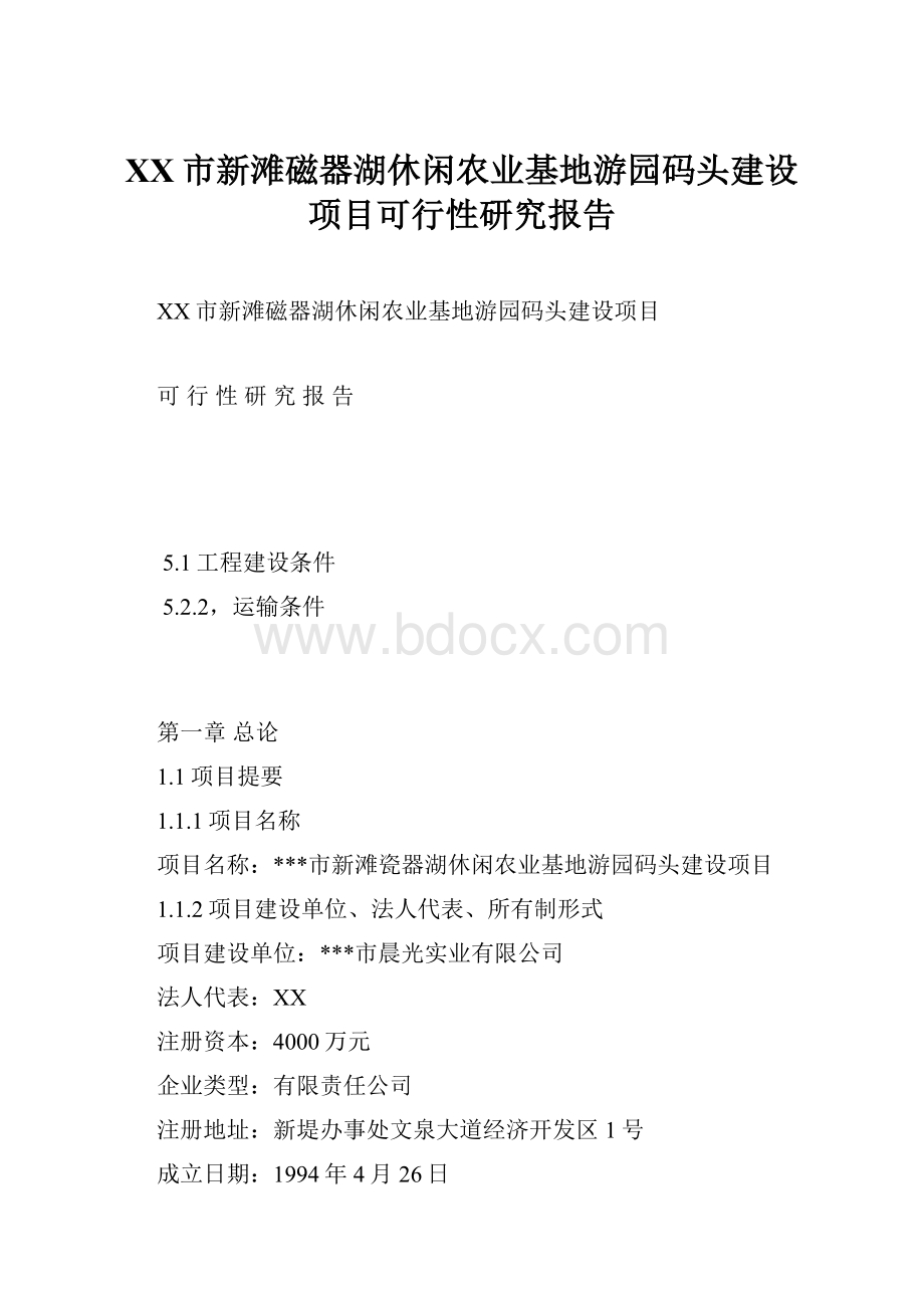 XX市新滩磁器湖休闲农业基地游园码头建设项目可行性研究报告.docx